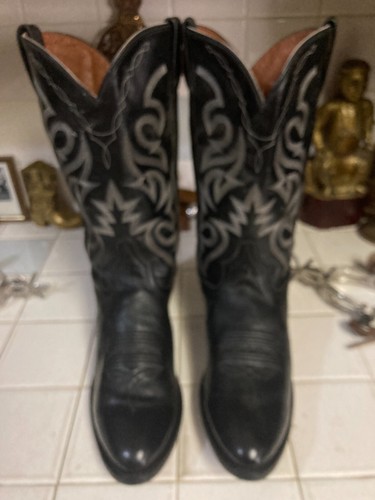 DAN POST 2110 BLACK LEATHER Punchy RANCH HAND RODEO DANCE Cowboy Boots 11 D - Picture 3 of 12