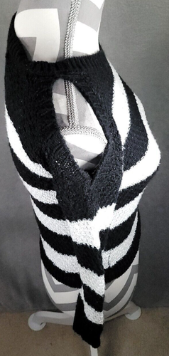 Justice Glittery Black & White Striped Cold Shoulder Sweater Girl's Size 8 Blend - Picture 5 of 14