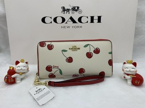 Coach CF406 Long Zip Around Wallet OUTLET Leather White Cherry - Bild 1 von 4