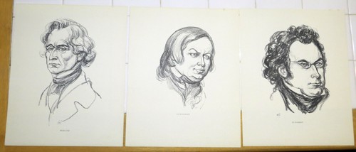Kohle Portraits Reproduktionen von 12 großartigen Komponisten, jeweils 12" x 10" - Vintage - Bild 7 von 8
