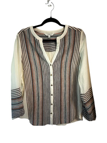 Liverpool geraffte Bluse mit Knopfleiste Boho Cottage-Core Größe M
