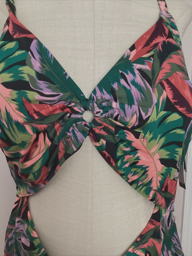 TIME AND TRU PLUS 1-pc. Swimsuit Adjustable Straps Black Tropical Sz. 3X - Picture 2 of 10