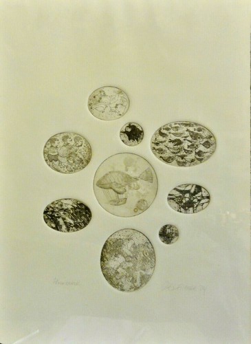 unleserlich signiert - PROBEDRUCK- 9 Radierungen auf 1 Blatt 1974: FANTASIE ART - Bild 2 von 8