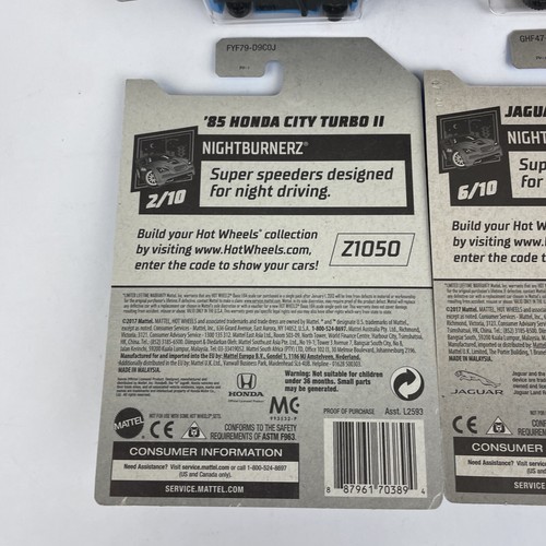 4 x 2017 Mattel HOT WHEELS NIGHTBURNERZ 2 x Honda City Turbo II, Jaguar, Porsche - Afbeelding 13 van 14