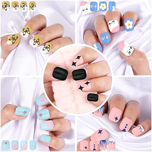 240pc Square Press on Nails Short Fake Nails Flower Heart Star False Nail - Bild 3 von 7