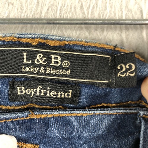L&B Jeans Womens 22 Plus Size Blue Boyfried Whiskers Stretch Wash Out NEW - Picture 3 of 24