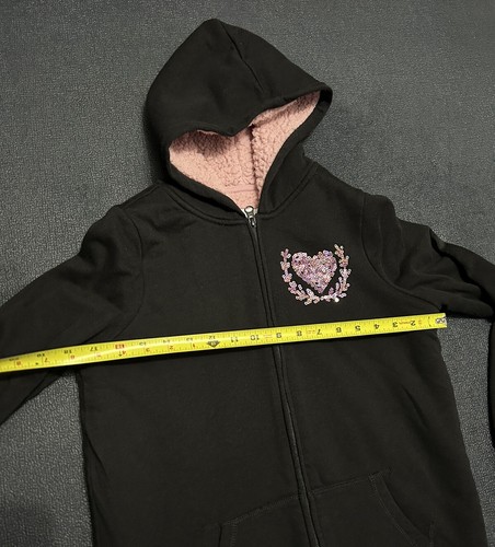 Childrens Place Girls Heart Hoodie Size XXL 16 Zip  Jacket Black Pink Fleece - Picture 6 of 9