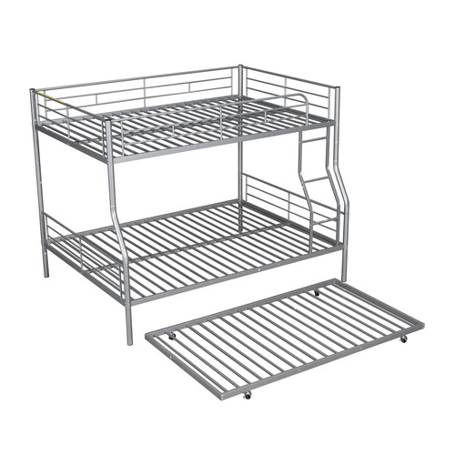 Full XL Over Queen Metal Bunk Bed with Trundle, Silver - Picture 6 of 12