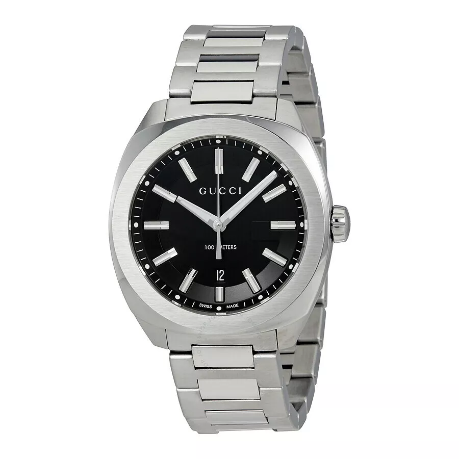 Montre pour homme neuve Gucci GG2570 cadran noir bracelet en acier YA142301