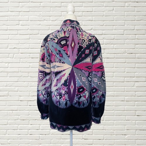 Vintage 60s Emilio Pucci Black Velvet Jacket Purple Psychedelic Pucci Print Xs/s - Picture 5 of 9