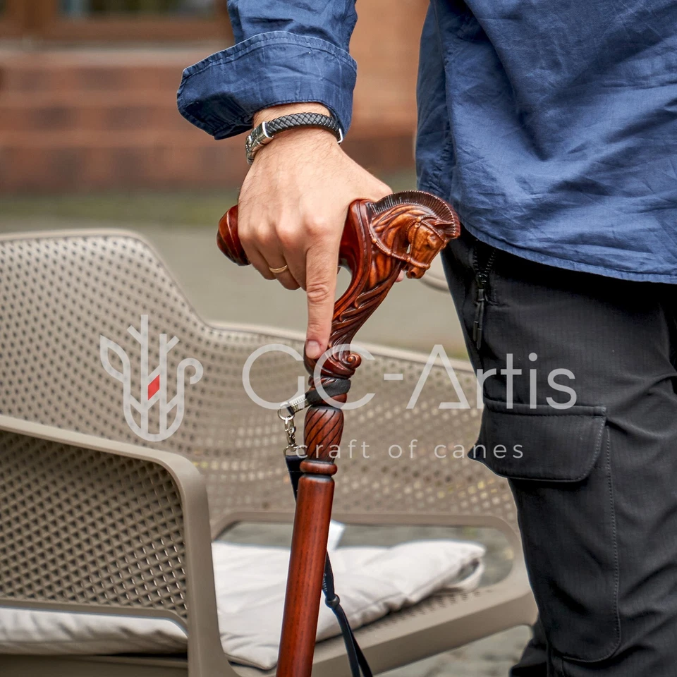 Bastón de madera ergonómico Pegasus, cómodo bastón para caminar regalo Foto 3 de 4