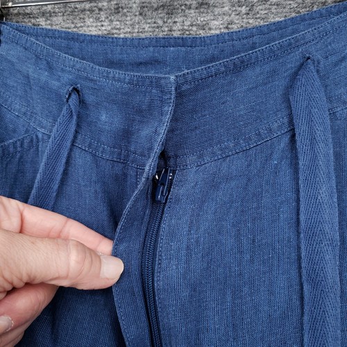 Jones New York Signature Pants Womens 8 Blue Linen Wide Leg Cropped Drawstring - Picture 8 of 13