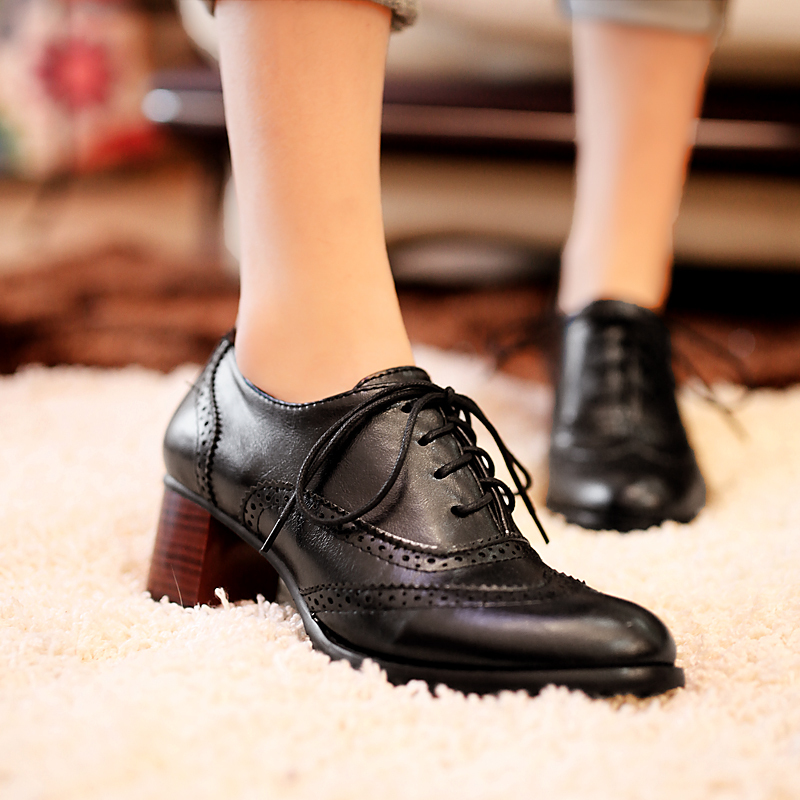 Retro Women Lace Up Oxford Pumps Shoes Block Heels Brogues Retro Women Lace Up Oxford Pumps Shoes Block Heels Brogues