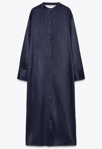 ZARA BNWT 2025. BLUE INK VISCOSE LINEN DRESS TUNIC MULTIPOSITION. 4786/073/405 - Picture 3 of 8