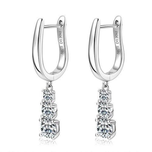 Moissanite Dangle Earrings for Women 925 Sterling Silver U-shaped Hoop Earrings - Picture 13 of 13