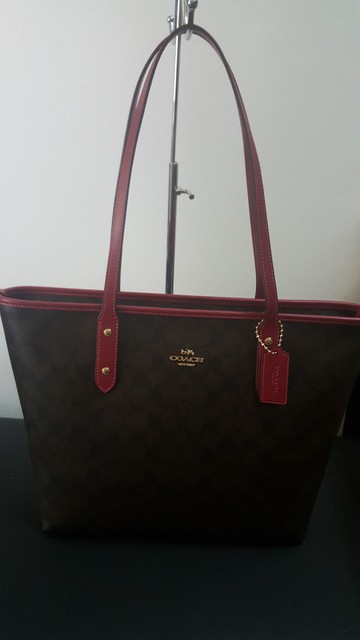 Coach Signature City Zip Tote Bag Purse F58292 Brown Hot Pink Ebay Nwt Coach Signature City Zip Tote Bag Purse F58292 Brown Hot Pink