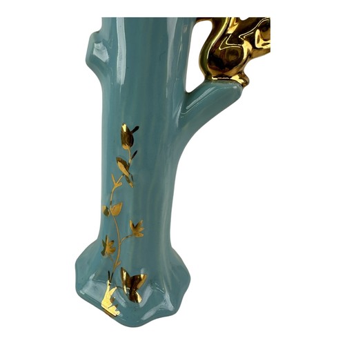 VTG Flower Vase Tree Trunk w/ Gold Gilting & Squirrel detail Ceramic. c. 1950's - Picture 7 of 12