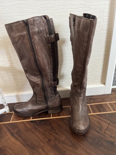 Mantaray Brown/Taupe Leather Elasticated Back Buckle Knee High Boots Size UK 5 - Picture 3 of 7