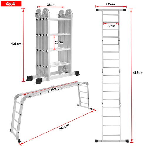 Alu Mehrzweckleiter Klappleiter Anlegeleiter 6 in 1 Gelenkleiter mit Plattform - Bild 15 von 16