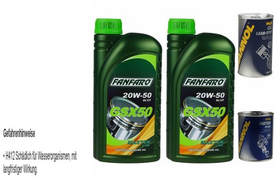 2L engine oil FANFARO GSX 50 20W-50 1x MANNOL leak-stop additive + flush engine