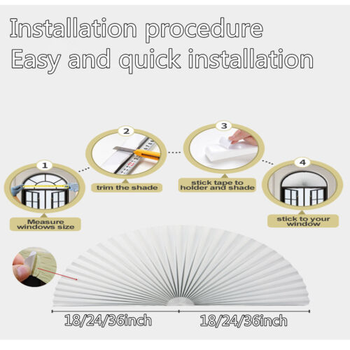 Arch Window Pleated Blinds Half Circle Window Shades Cordless Self Adhesive - Picture 13 of 52