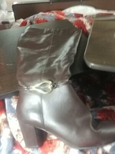 Dexflex Comfort Tall Brown Boots-gold Buckle Trim Zip Up-women's Size 11w Wide