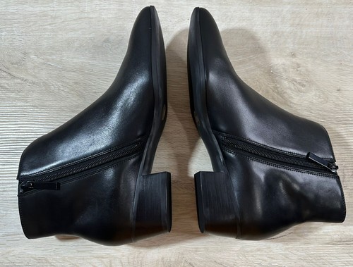 Botines para mujer Calvin Klein negros 10M tacón bajo tobillo jips vaca suave sillky - Imagen 7 de 10