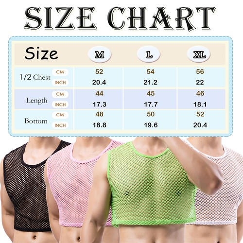Men's Fishnet Crop Tops Mesh See Through Half Tank Tops T-Shirts Male Mini Vest - Bild 8 von 51