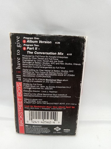Backstreet Boys All I Have To Give Audio Cassette Tape Single TESTED - Picture 2 of 3