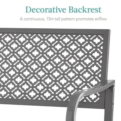 2-Person Gray Metal Outdoor Geometric Garden Bench - Picture 4 of 7