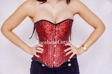 Red Brocade Overbust Steel Boned Waist Trainer Closure Steampunk Gothic corset