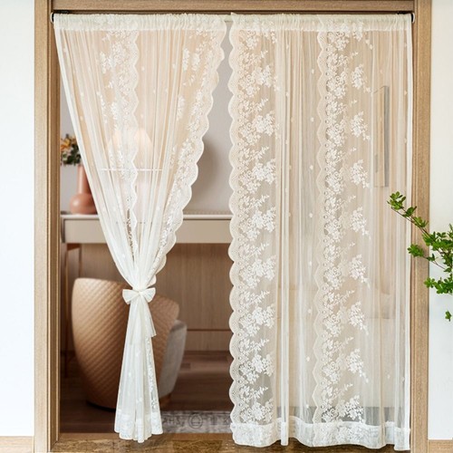 Floral Voile Window Decor Embroidered Macrame Tulle Heritage Drape Bedroom