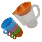 Plastic Water Pitcher & Cups (900ML Fridge Door Jug 200ML Beakers)
