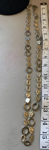 PREMIER DESIGNS Toggle Necklace Gold Tone Hammered Ovals & Open Ring Rhinestones - Picture 9 of 9