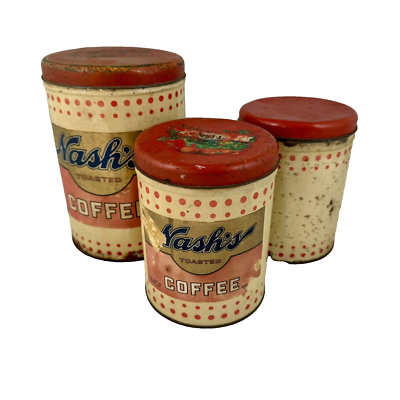 Vintage 1940s Nash's Coffee Tin Red & Cream Polka Dot Metal