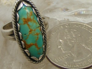 Vintage-Sterling-Silver-Green-Royston-Turquoise-RING-Sz-4-Bell-Trading-Post