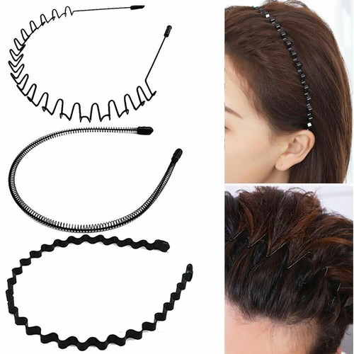 Metall Stirnbänder 3er Pack Mode Unisex Schwarz Haarband Frühling Welle Rutschfest Sport - Bild 4 von 5