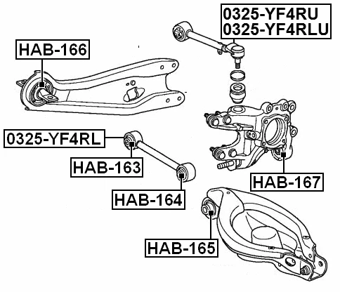 Buje de brazo para brazo trasero Febest HAB-165 OEM 52360-STX-A00 Foto 2 de 3