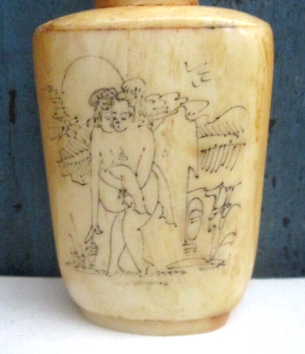ANTIQUE 2 SIDED CHINESE HAND CARVED RISQUE SCRIMSHAW SNUFF BOTTLE - Picture 8 of 9