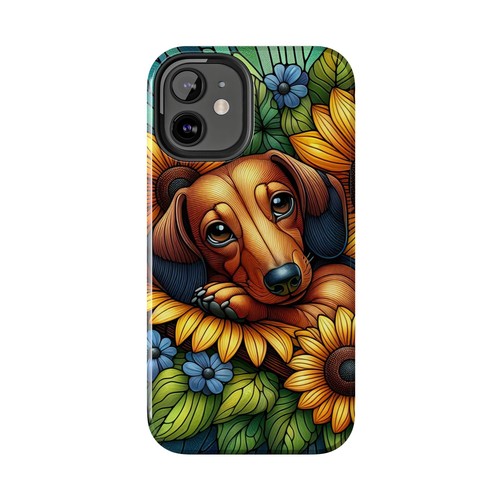 Cute Dachshund Phone Case Dog Lover Gift Tough Phone Cover Doxie Stained Glass - Picture 60 of 109