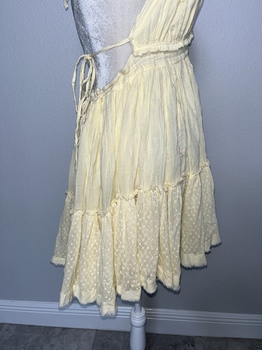 Free People Vestito Mini Babydoll 100 Gradi Giallo a Pois Maglia y2k Fluido Nuovo M - Foto 14 di 23