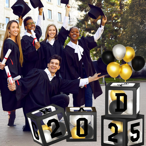 Graduation Decorations 2025, 4 Pcs Black Graduation Balloon Boxes with 20 Pcs Ba - Picture 6 of 12