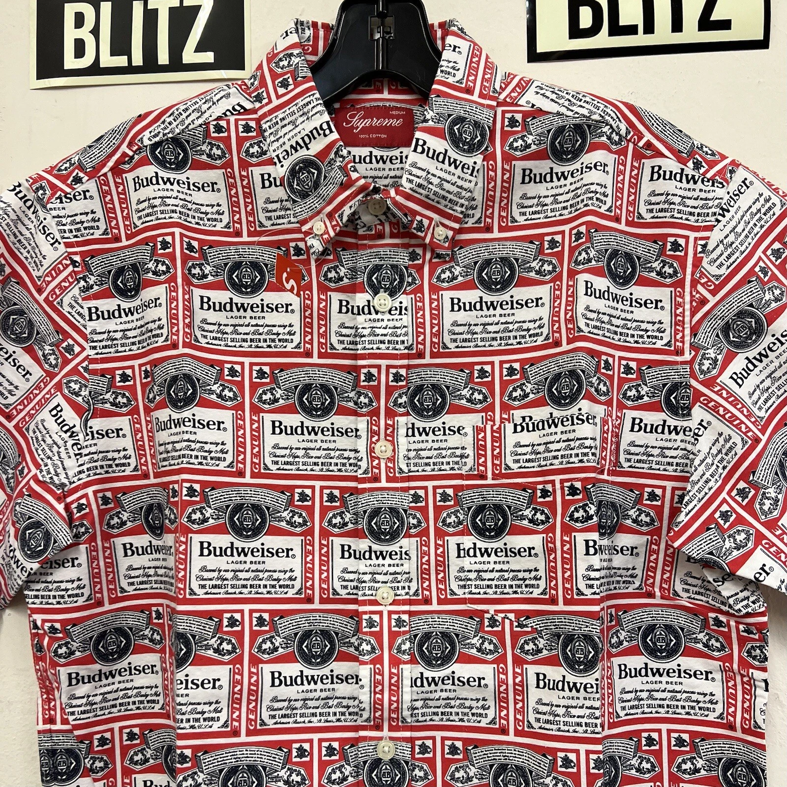 Chemise à manches courtes Supreme Budweiser boutonnée taille M moyenne 2009 SS09 rare neuve