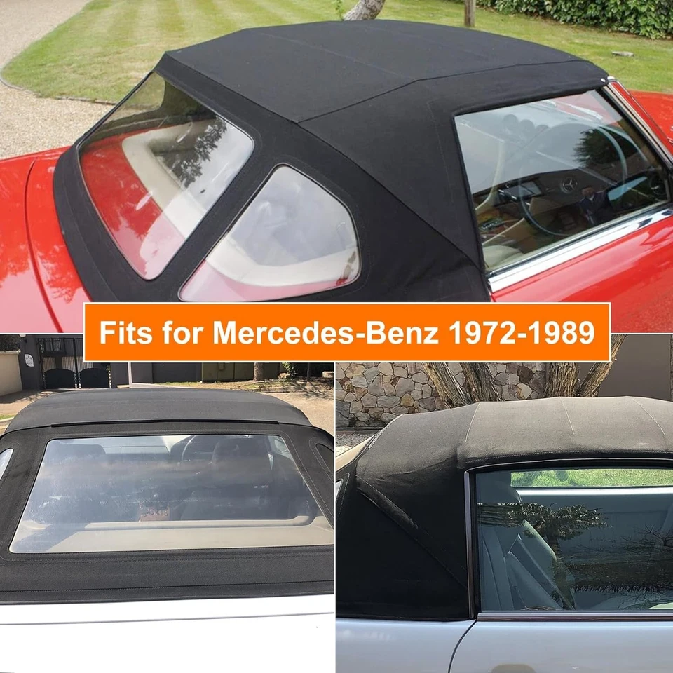 Tapa blanda convertible negra con ventana de plástico transparente para R107 380SL 450SL 560SL Foto 2 de 4