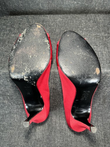 THE TOUCH OF NINA Womens Heels Red Satin Open Peep Toe W/ Ruffled Bow| 9M - Picture 15 of 22