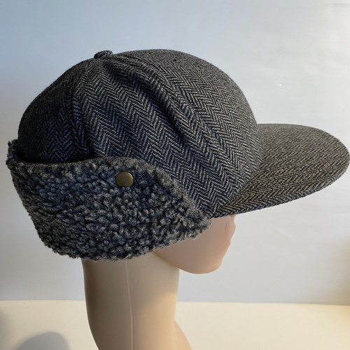 RM Williams Herringbone Tweed Cap Wool Poly Snap Ear Neck Flap Winter Padded Hat - Picture 5 of 12