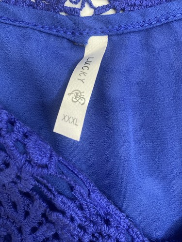 Lucky XXXL Bluse bestickt Ausschnitt blau 3/4 Arm V-Ausschnitt Chiffon gebraucht - Bild 8 von 8