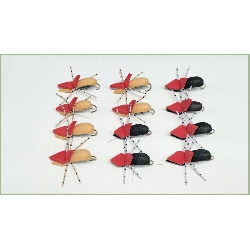 12 Dry Flies - Hi Viz Beetles - Black and Tan, mixed sizes 10/12, trout flies Uk - Picture 1 of 3