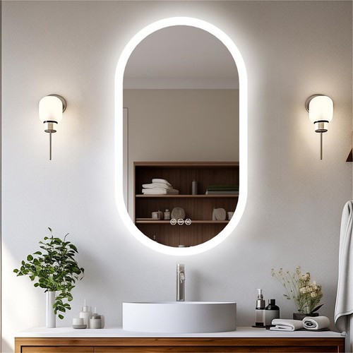 Espejo de baño ovalado Espejo de baño LED con iluminación Espejo de pared táctil regulable - Imagen 6 de 18