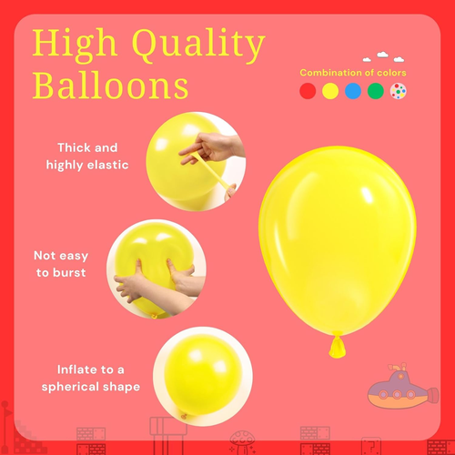 Red Yellow Blue Green Balloons, 60Pcs 12 Inch Latex Bailoons Colourful Confetti - Picture 3 of 12